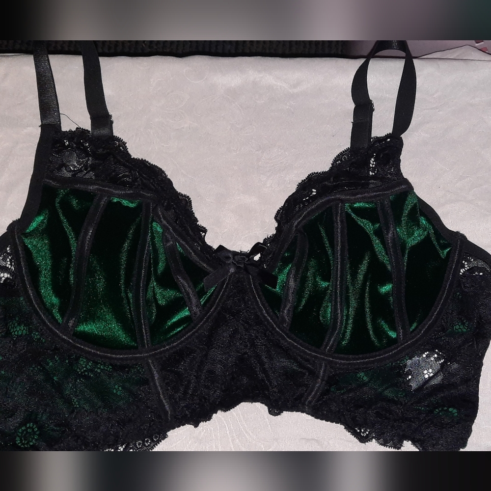 2 For 1 Special Emerald Green Velvet Lace Bra And Teal Velvet Lace Bra